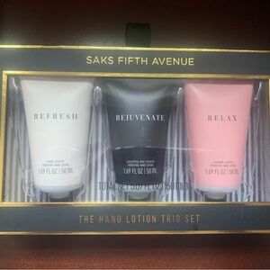 NWT Saks Fifth Avenue Hand Lotion Trio Set, 1.69 oz each, Lemon, Mint, L…